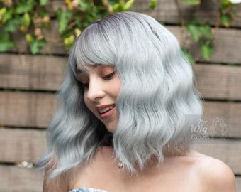 Silver Gray Wig Ash Grey Wig Ombre Gray Wig with Bangs Salt and Pepper Wig for Women Cosplay Wig Her Wig Closet Ororo