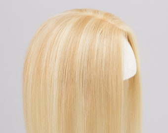 Honey Blonde with Platinum Blonde Highlight Balayage Mono Top European Human Hair Topper 10 Inches