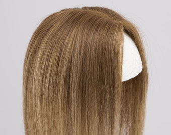 Medium Brown Ombre with Honey Blonde Highlight Mono Top European Human Hair Topper 10 Inches