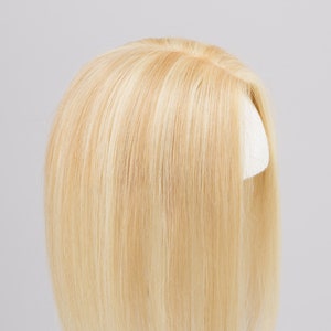 Honey Blonde with Platinum Blonde Highlight Balayage Mono Top European Human Hair Topper 10 Inches