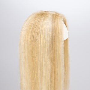 Honey Blonde with Platinum Blonde Highlight Balayage Mono Top European Human Hair Topper 14 Inches