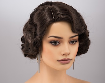 Parrucca nera naturale con onde corte sulle dita, parrucca per costume di Halloween in stile Gilded Age Melissa