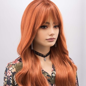 Ginger Wig with Bangs Long Wavy Wig Orange Copper Wig Cosplay Wig Halloween Party Hair Drag Queen Wig Her Wig Closet Aine