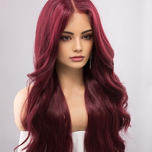 Burgundy Red Wig Lace Front Wig Wine Color Wig Drag Queen Wig Little Mermaid Cosplay Wig Halloween Costume Wig Ariel Cosplay Aries