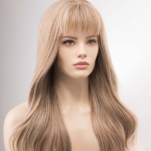 Ash Blonde Wig with Bangs Wavy Long Blonde wig with Bangs Cosplay Wig Drag Queen Wig Dirty Blonde Wig APRIL