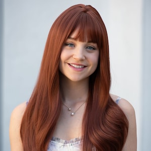 Ginger Wig with Bangs Wavy Auburn Long Ginger Wig Akane