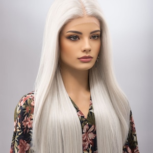Icy Pearl White Wig with Curtain Bangs Silver Gray Wig Straight Layered Grey Wig Cosplay Wig Ciri Witcher Wig Elf Wig Alina Cosplay ONDINA