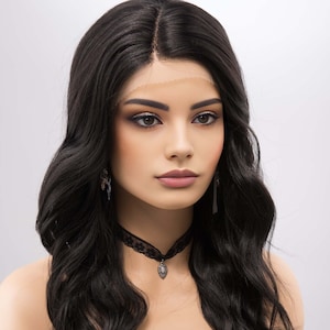 Natural Black Wig Jet Black Lace Front Wig Wavy Front Lace Wig Natural Looking Wig for Hair Loss Wigs for Chemo MEGAN