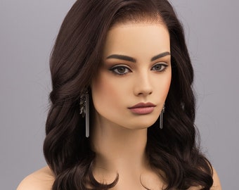 Dark Brown Wavy Lace Front Wig: Free Part, Heat Resistant Synthetic Wig Erica