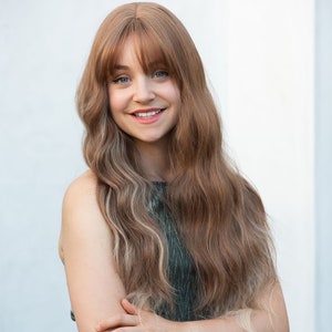 Caramel Balayage Brown Wig with Bangs Wavy Wig Hair Loss Wig Chemo Wig Glueless Wig Macie