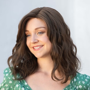 Brown Wavy Wig with Side Bangs Curly Dark Brown Wig Shoulder Length Natural Wig for Chemo Patient Hair Loss Wig Mya