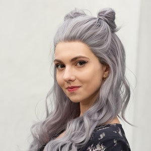 Silver Wig Purple Undertones Swiss Lace Front Wig Realistic Wavy Hair Party Fun Cosplay Wig Drag Queen Hair | Her Wig Closet | Kardashian
