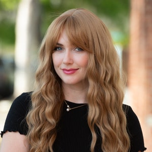 Strawberry Blonde Wig Long Wavy Golden Blonde Wig with Bangs Amelie