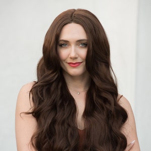 Dark Brown Wig 13&quot; x 6&quot; Lace Free Part Chocolate Brown Lace Front Wig Long Wavy Brunette Wig Cosplay Wig Hair Loss Wig Drag Queen Wig Malani