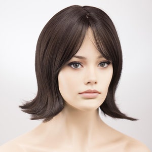 Natural Black Wavy Straight Middle part Wig with Bangs Maci
