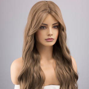 Ash Brown Long Wavy Wig with Bangs Samara