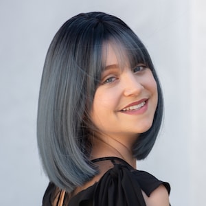 Ash Blue Wig with Bangs Blue Short Bob Wig with Dark Roots Ombre Blue Wig Gracie