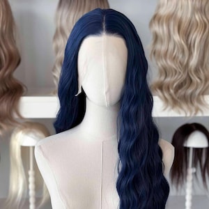 Dark Blue Ash Blue Long Wavy Lace Front Wig Darcy