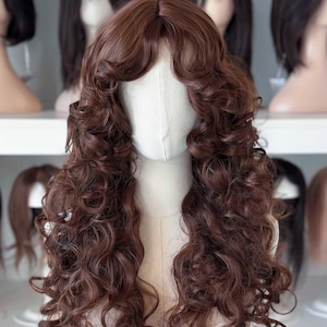 Auburn Brown Curly Synthetic Wig with Bangs Malia