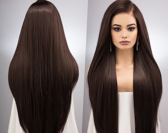 Long Straight Dark Chocolate Brown Wig: 13