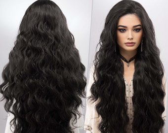 Natural Black Wig 13" X 6" Large Base Lace Front Wig 32 inches Wavy Long Wig Cosplay Witcher Yennefer Wig Halloween Costume Wig Maxwell