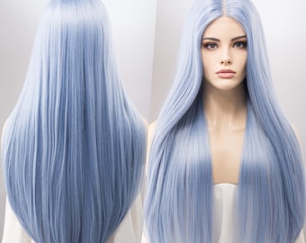 Icy Sky Blue Wig Light Blue Lace Front Wig 30 inches Long Straight Wig Drag Queen Wig Halloween Costume Wig Cosplay Wig Safaina