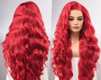 Red Wig Long Lace Front Wig Little Mermaid Wig Aquaman Mera Cosplay Wig 13" X 4" Large Lace Front Wavy Long Wig Drag Queen Wig AMAYA