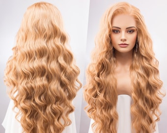 Strawberry Blonde Wig Long Blonde Lace Front Wig 13" X 4" Large Lace Wig Golden Blonde Wavy Wig Cosplay Wig Drag Queen Wig IDINA