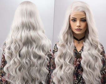 Pearl White Wig Elf Wig Silver Lace Front Wig 13" X 4" Large Lace Top Wig Daenerys Long Wavy Lace Front Wig Rhaenyra Wig Alina Cosplay Orla