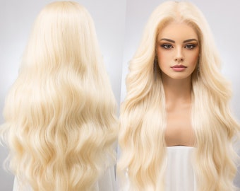 Platinum Blonde Wig Wavy White Blonde Lace Front Wig Barbie Costume Wig Cosplay Long Blonde Wig Drag Queen Wig Irina