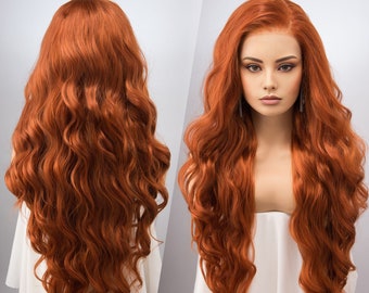 Ginger Red Wig Red Head Wig Orange Wig Lace Front Wig 13" X 4" Large Lace Top Wig Rooney