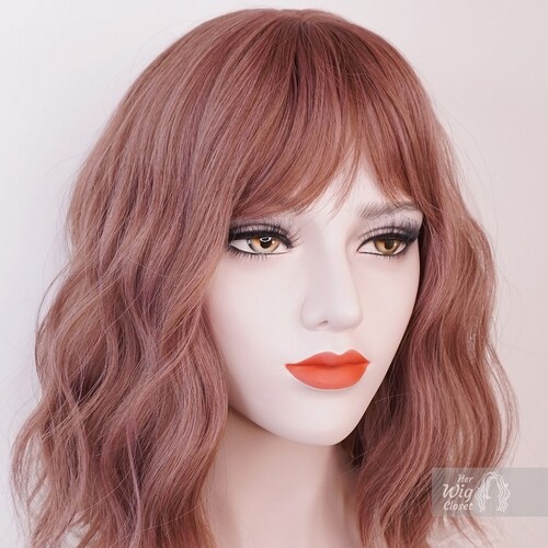 Burgundy Red Wavy Wig With Bangs Gift for Her Leslie Etsy