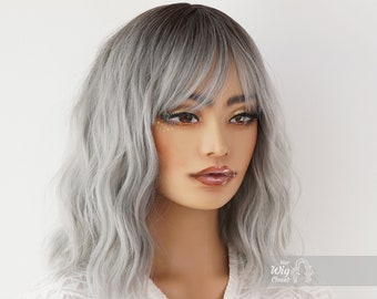 Dark Roots Silver Ombre Wavy Wig with Bangs | Her Wig Closet | Ororo