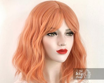 Ashy Red Wavy Wig with Bangs | Ashy Orange Ginger Yellow Wig | Her Wig Closet |  Cadie