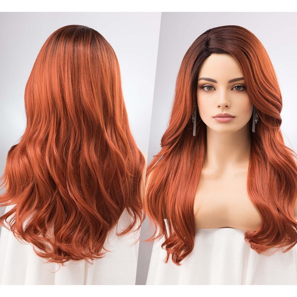 Ginger Wig Copper Red Wig Ombre Auburn Wavy Wig Cosplay Wig Drag Queen Wigs Jessica Rabbit Cosplay Wig Sophia