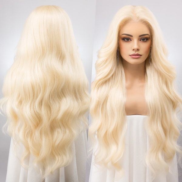 Platinum Blonde Wig Wavy White Blonde Lace Front Wig Barbie Costume Wig Cosplay Long Blonde Wig Drag Queen Wig Irina