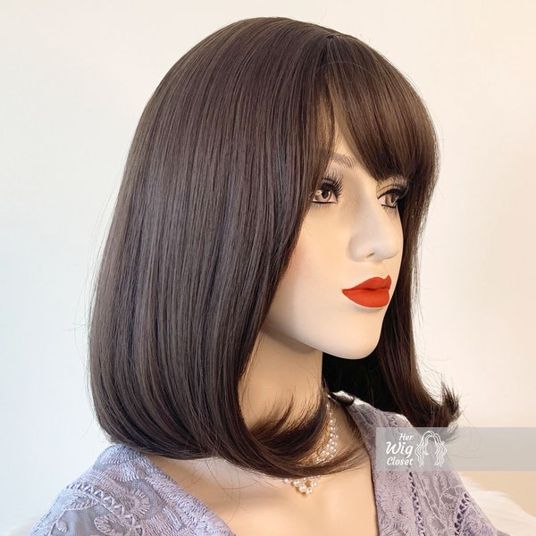 14" Ash Brown Bob Wig with Bangs | Her Wig Closet | Resse