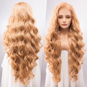 Strawberry Blonde Wig Long Blonde Lace Front Wig 13" X 4" Large Lace Wig Golden Blonde Wavy Wig Cosplay Wig Drag Queen Wig IDINA