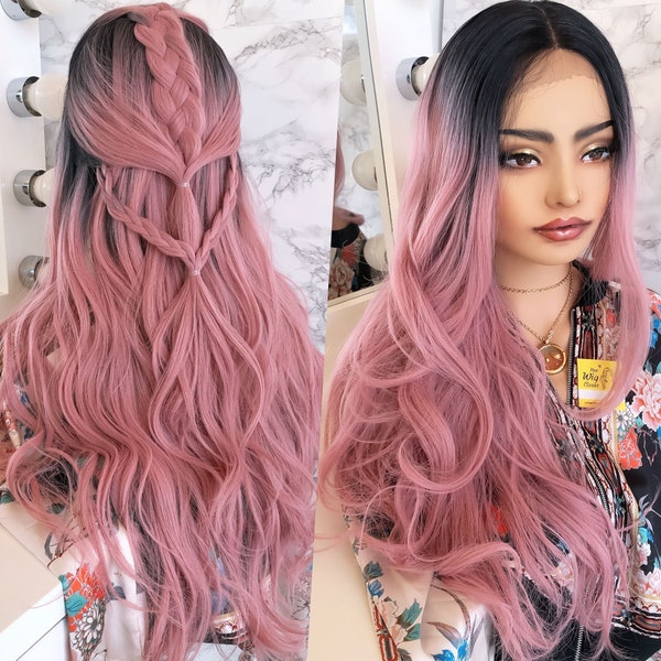 Pastel Pink Wig Ombre Sakura Pink Hair Lace Front Wavy Wig Party Hair Cosplay Wig Drag Queen Hair Loss Alopecia Chemo| Her Wig Closet| Kelly