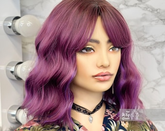 Purple Pink Ombre Wavy Bob Wig With Bangs | Her Wig Closet | Hair loss | Alopecia | Cosplay | Violet