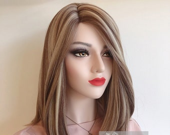 Blonde Bob Wig No Lace Brown Blonde Balayage Highlight Hair Straight Side Part Bob Wig Her Wig Closet AUDREY
