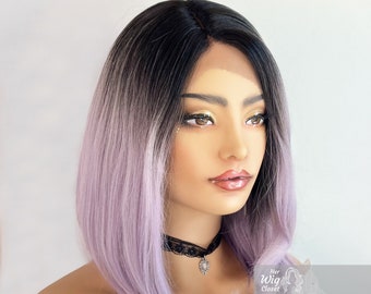 Lavender Purple Wig Lace Front Wig Ombre Bob Wig Dark Roots Hair Party Cosplay Wig Drag Queen Wig | Her Wig Closet | Lolanthe