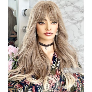 Ashy Dirty Blonde Long Ombre Wavy Wig With Bangs | Her Wig Closet | April