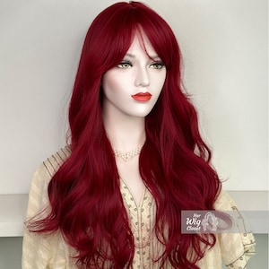 赤毛バーガンディウィッグ ロングウェーブウィッグ 前髪付き リトルマーメイド コスプレウィッグ ヘアパーティー 抜け毛 脱毛症 | Her Wig Closet | Aria