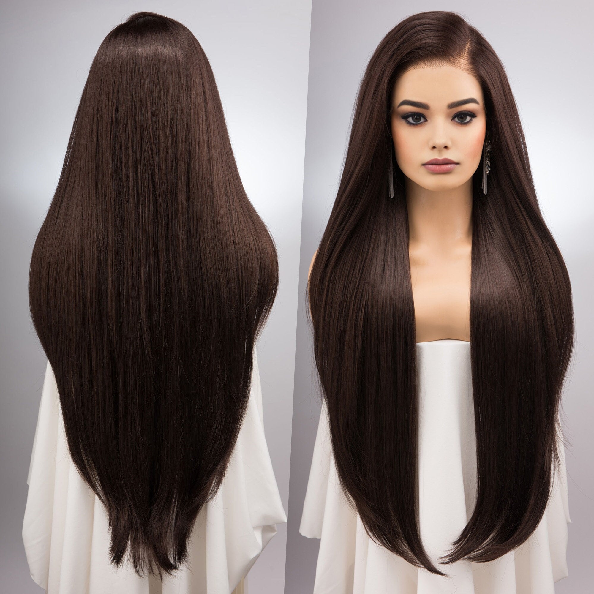Long Straight Dark Chocolate Brown Wig: 13