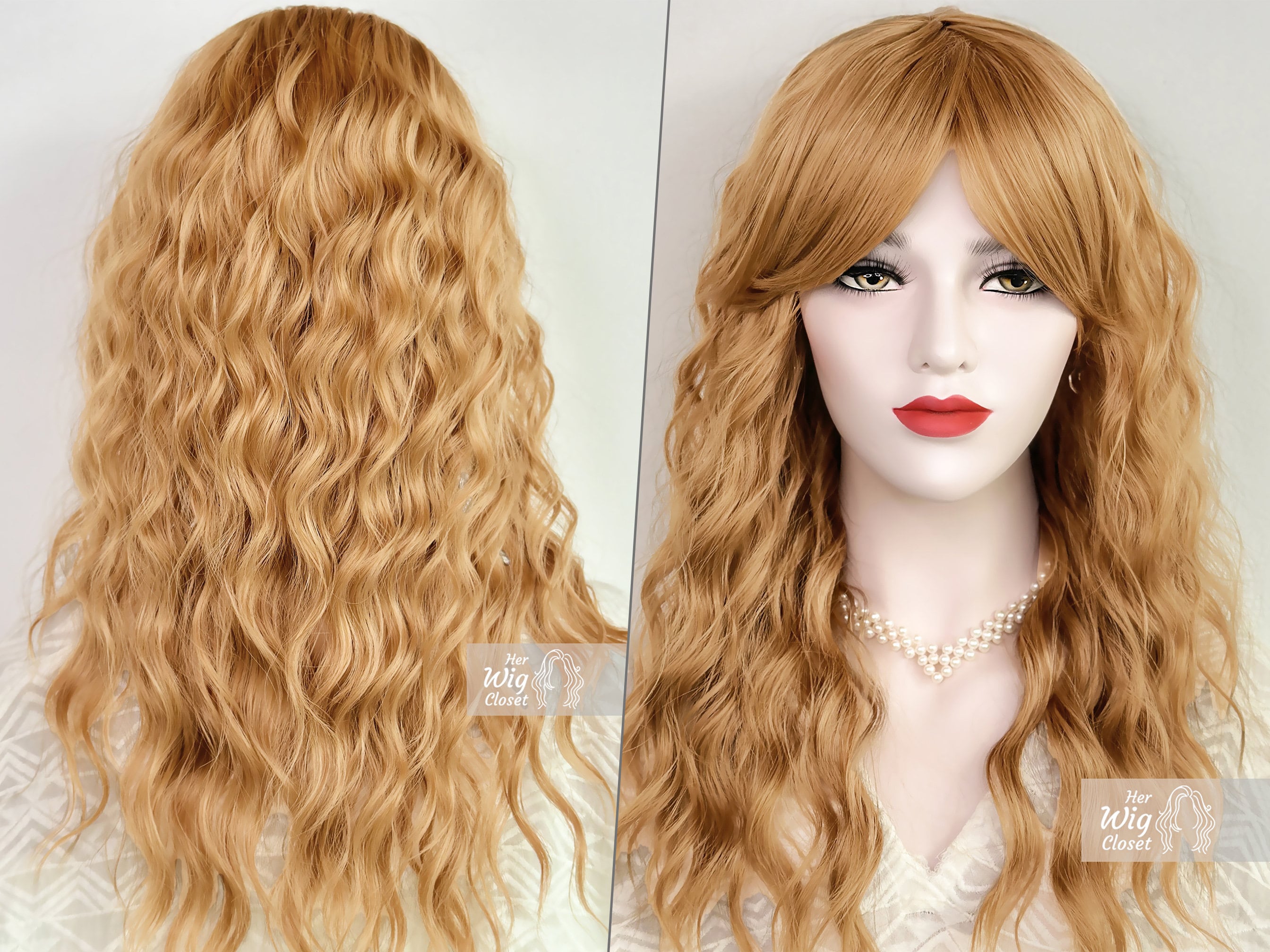 Strawberry Blonde Long Wavy Wig With Bangs Her Wig Closet - Etsy Strawberry Blonde Long Wavy Wig With Bangs Her Wig Closet - Etsy