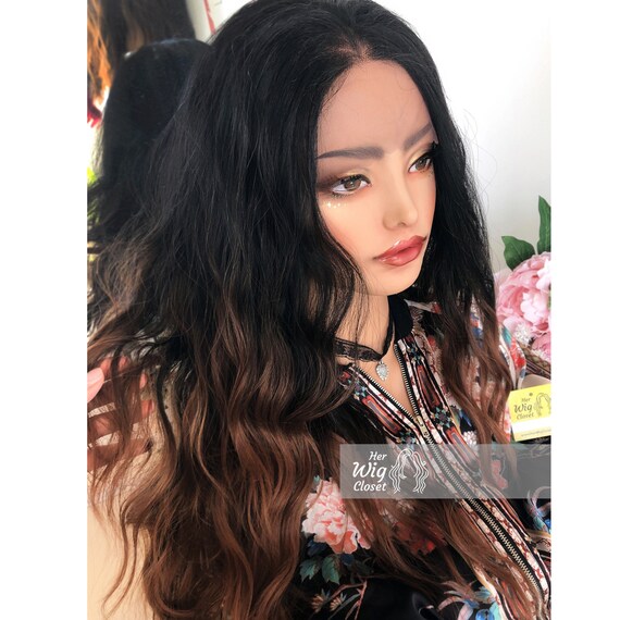 Black Brown Ombre Wavy Body Wave Synthetic Lace Front Wigs  display picture 3