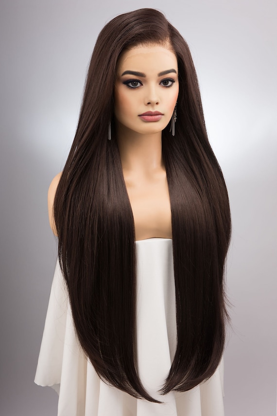 Long Straight Dark Chocolate Brown Wig: 13
