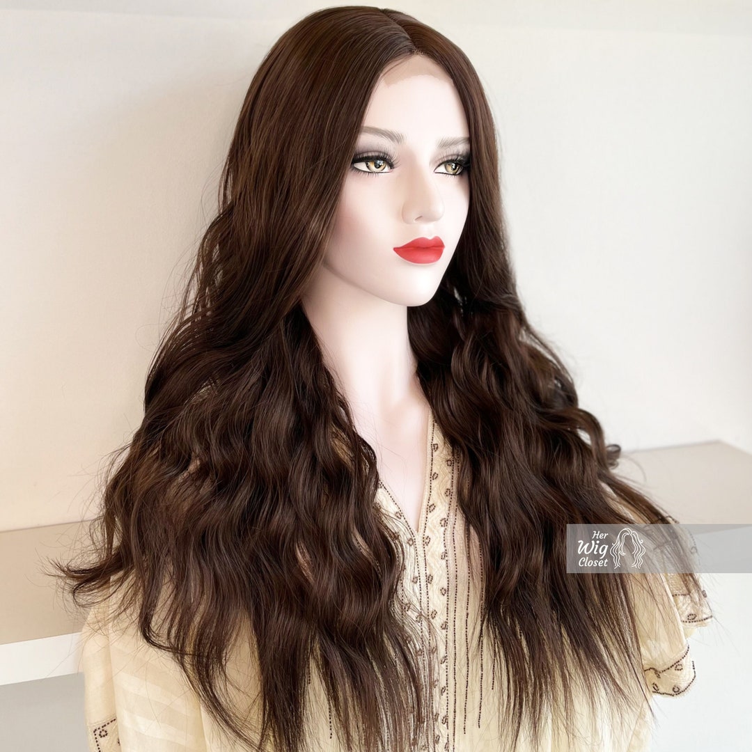 Brunette Dark Brown Wig Long Wavy Small Lace Wig Her Wig Etsy 日本