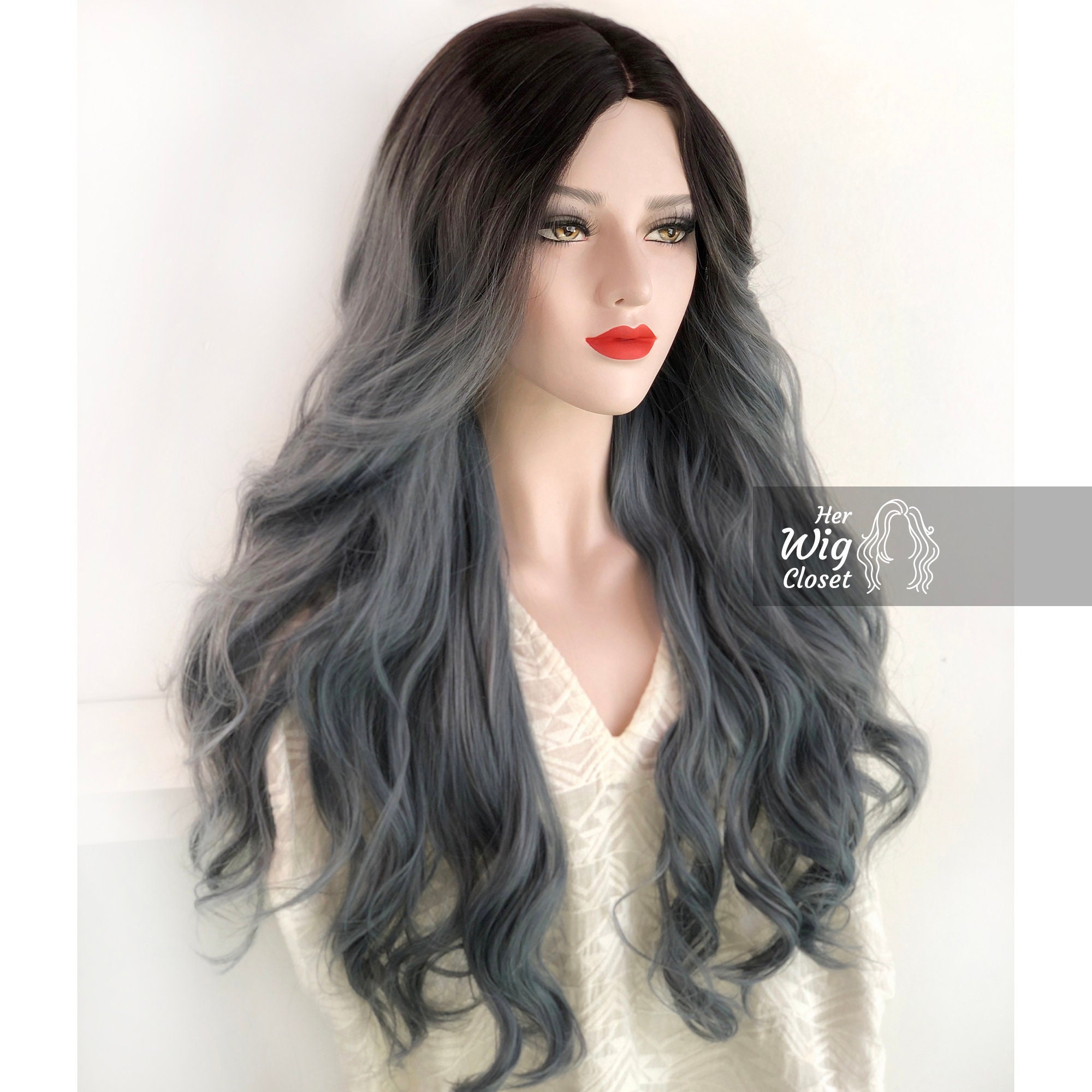 24 Ashy Blue Ombre Wavy Wig Gift for Her Viorel - Etsy Sweden